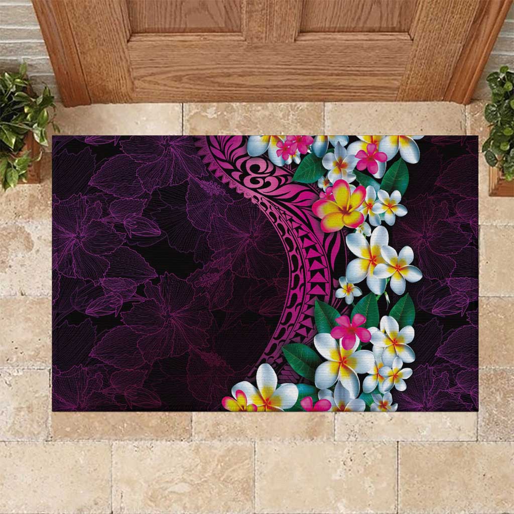Hawaiian Plumeria-Polynesian Art Tattoo Plum Pink Color Rubber Doormat LT03 Pink - Polynesian Pride