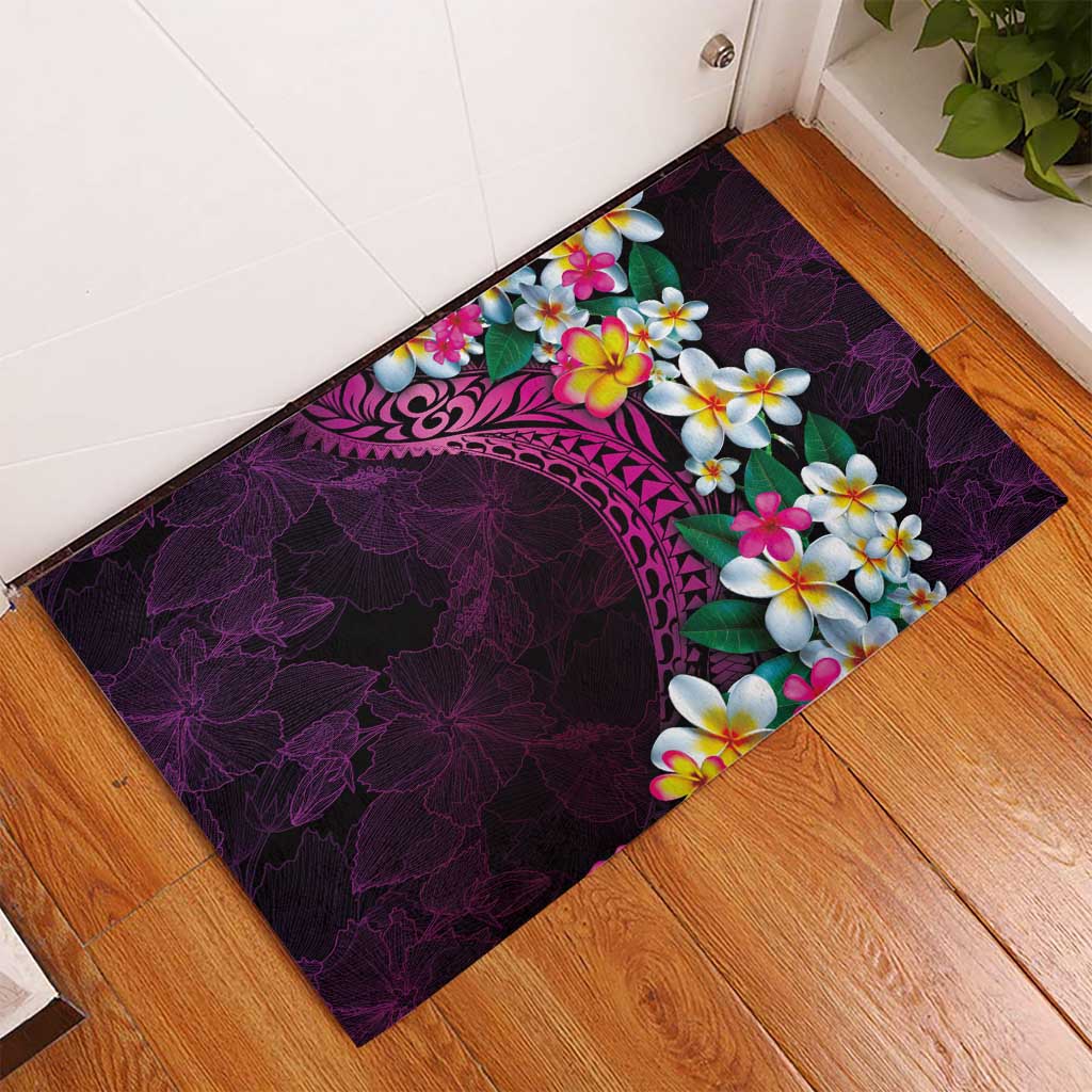 Hawaiian Plumeria-Polynesian Art Tattoo Plum Pink Color Rubber Doormat LT03 - Polynesian Pride
