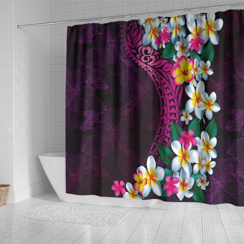 Hawaiian Plumeria-Polynesian Art Tattoo Plum Pink Color Shower Curtain
