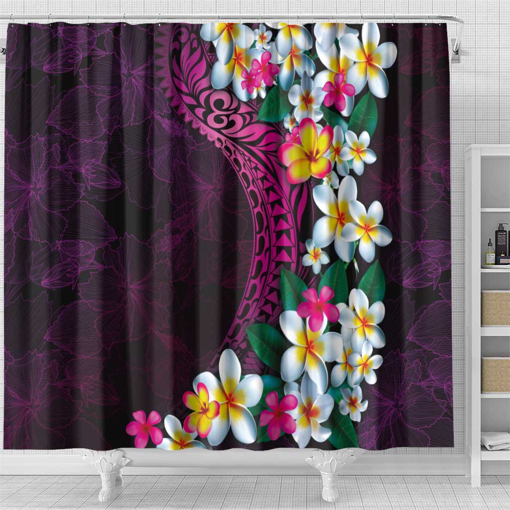 Hawaiian Plumeria-Polynesian Art Tattoo Plum Pink Color Shower Curtain
