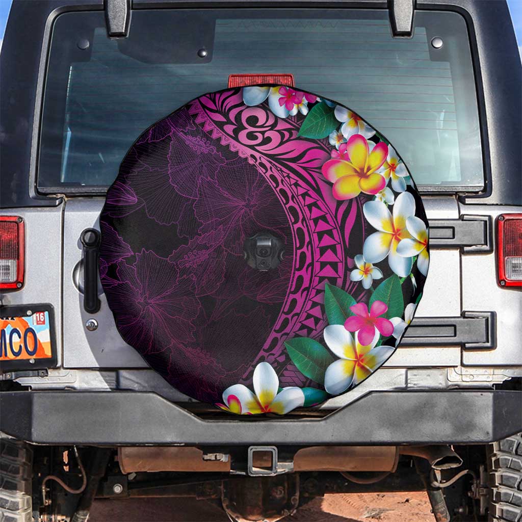 Hawaiian Plumeria-Polynesian Art Tattoo Plum Pink Color Spare Tire Cover