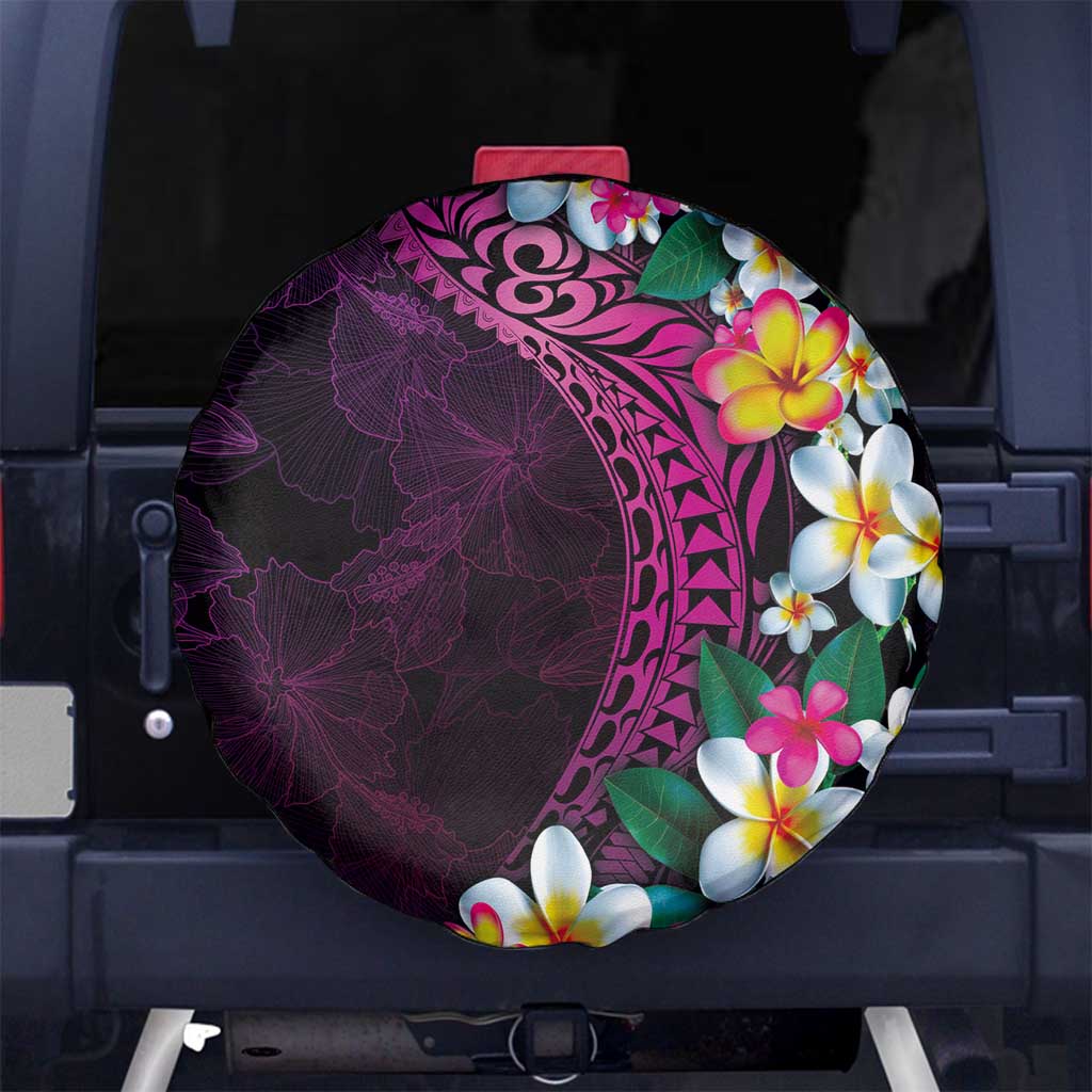 Hawaiian Plumeria-Polynesian Art Tattoo Plum Pink Color Spare Tire Cover