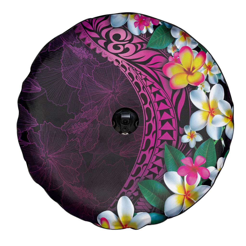 Hawaiian Plumeria-Polynesian Art Tattoo Plum Pink Color Spare Tire Cover