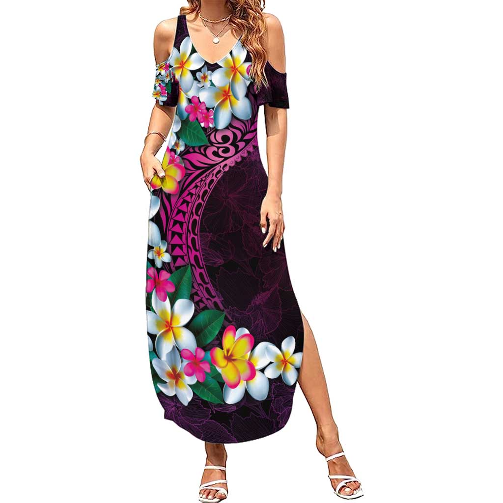 Hawaiian Plumeria-Polynesian Art Tattoo Plum Pink Color Summer Maxi Dress LT03 Women Pink - Polynesian Pride