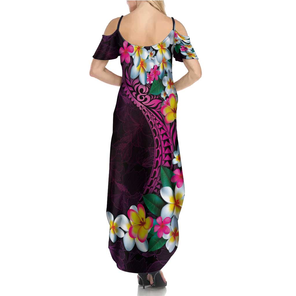 Hawaiian Plumeria-Polynesian Art Tattoo Plum Pink Color Summer Maxi Dress LT03 - Polynesian Pride