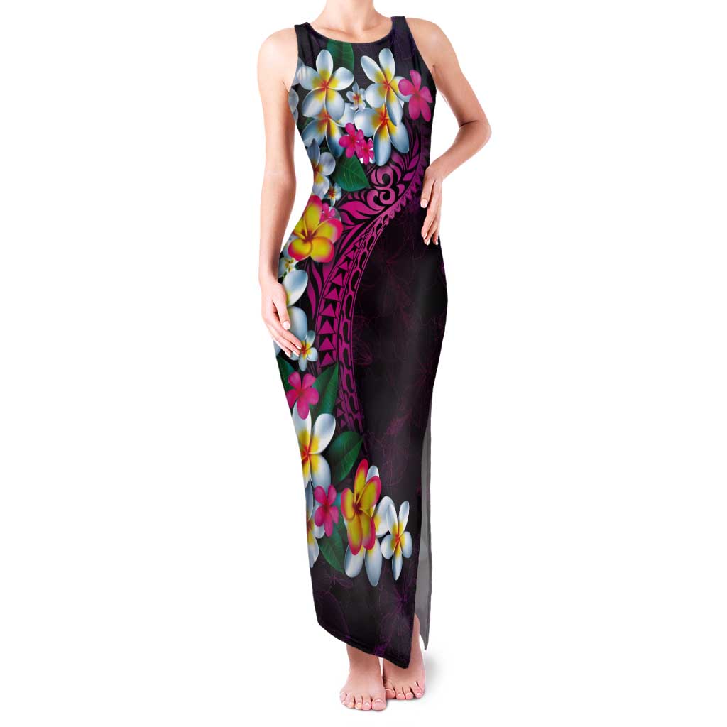 Hawaiian Plumeria-Polynesian Art Tattoo Plum Pink Color Tank Maxi Dress LT03 Women Pink - Polynesian Pride