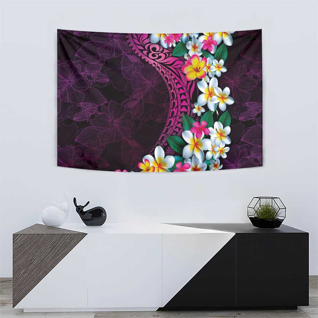 Hawaiian Plumeria-Polynesian Art Tattoo Plum Pink Color Tapestry