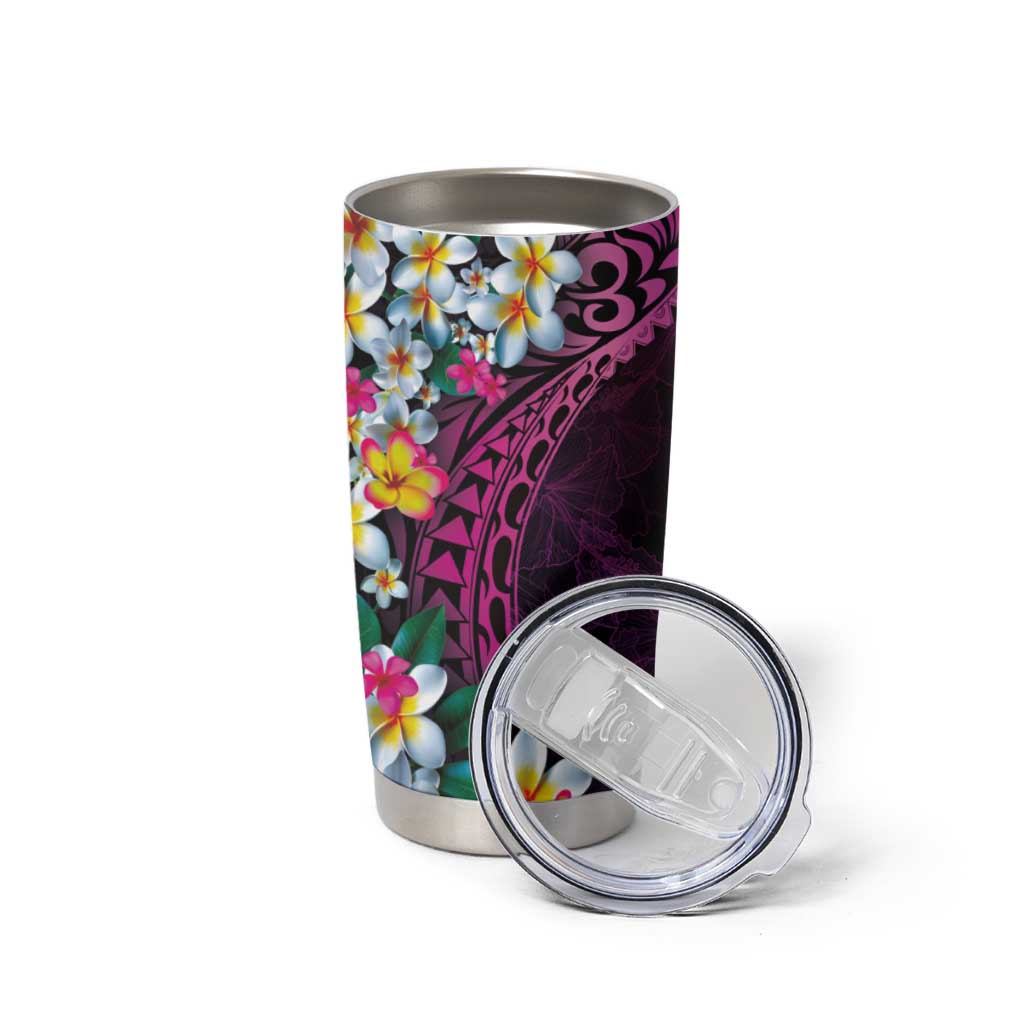Hawaiian Plumeria-Polynesian Art Tattoo Plum Pink Color Tumbler Cup