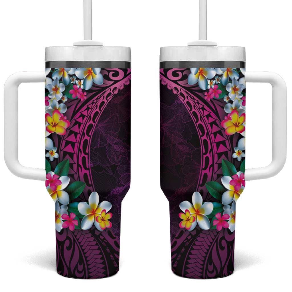 Hawaiian Plumeria-Polynesian Art Tattoo Plum Pink Color Tumbler With Handle LT03 One Size: 40 oz Pink - Polynesian Pride