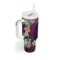 Hawaiian Plumeria-Polynesian Art Tattoo Plum Pink Color Tumbler With Handle LT03 - Polynesian Pride