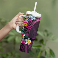 Hawaiian Plumeria-Polynesian Art Tattoo Plum Pink Color Tumbler With Handle LT03 - Polynesian Pride