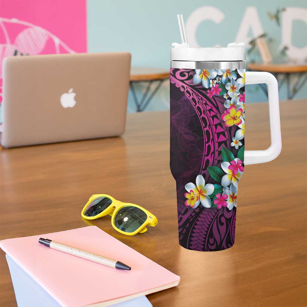 Hawaiian Plumeria-Polynesian Art Tattoo Plum Pink Color Tumbler With Handle LT03 - Polynesian Pride