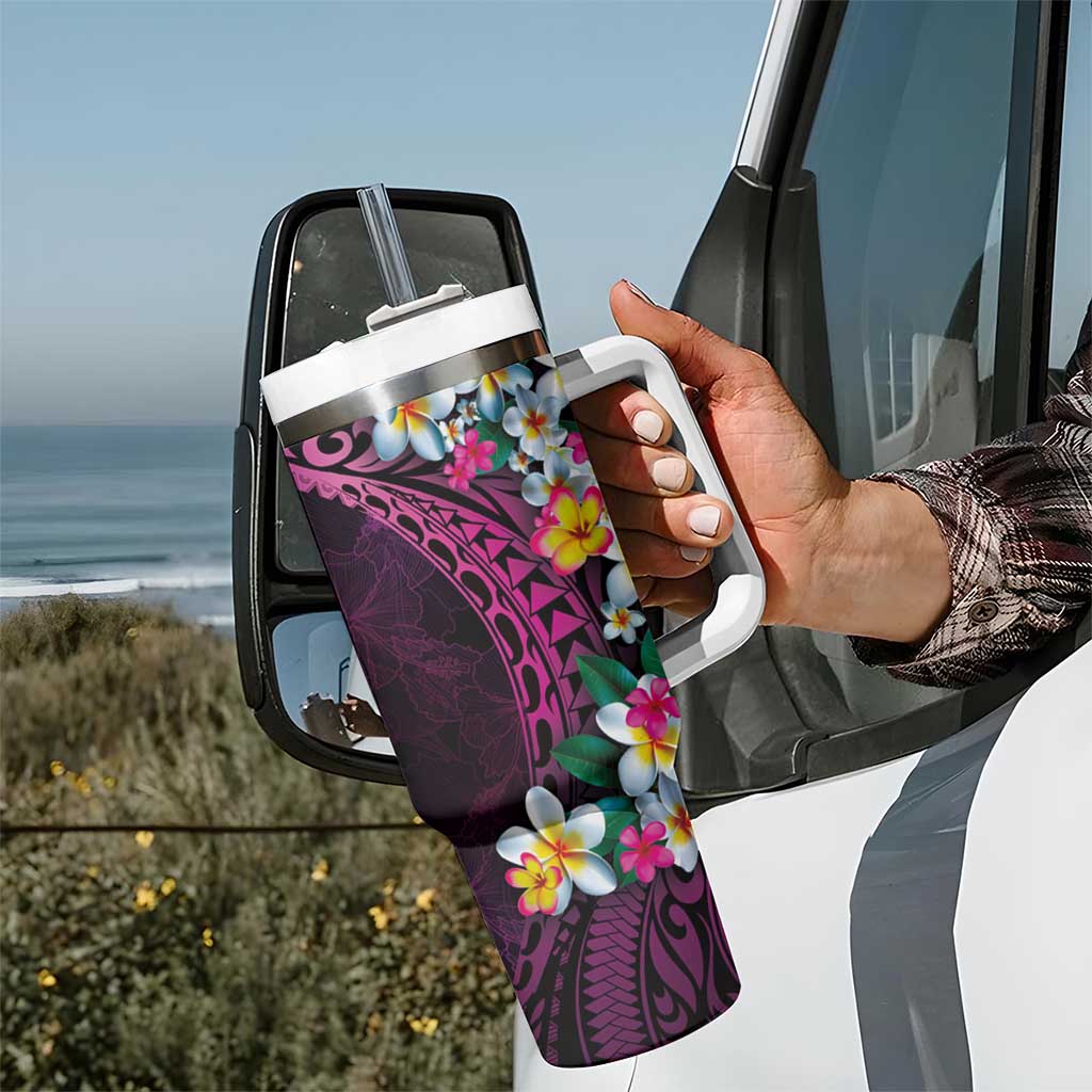 Hawaiian Plumeria-Polynesian Art Tattoo Plum Pink Color Tumbler With Handle LT03 - Polynesian Pride