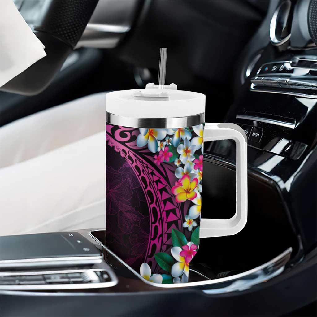 Hawaiian Plumeria-Polynesian Art Tattoo Plum Pink Color Tumbler With Handle LT03 - Polynesian Pride