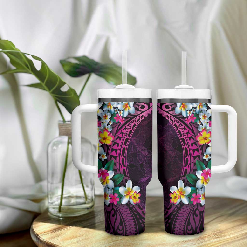 Hawaiian Plumeria-Polynesian Art Tattoo Plum Pink Color Tumbler With Handle LT03 - Polynesian Pride
