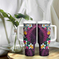 Hawaiian Plumeria-Polynesian Art Tattoo Plum Pink Color Tumbler With Handle LT03 - Polynesian Pride