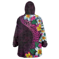 Hawaiian Plumeria-Polynesian Art Tattoo Plum Pink Color Wearable Blanket Hoodie LT03 - Polynesian Pride