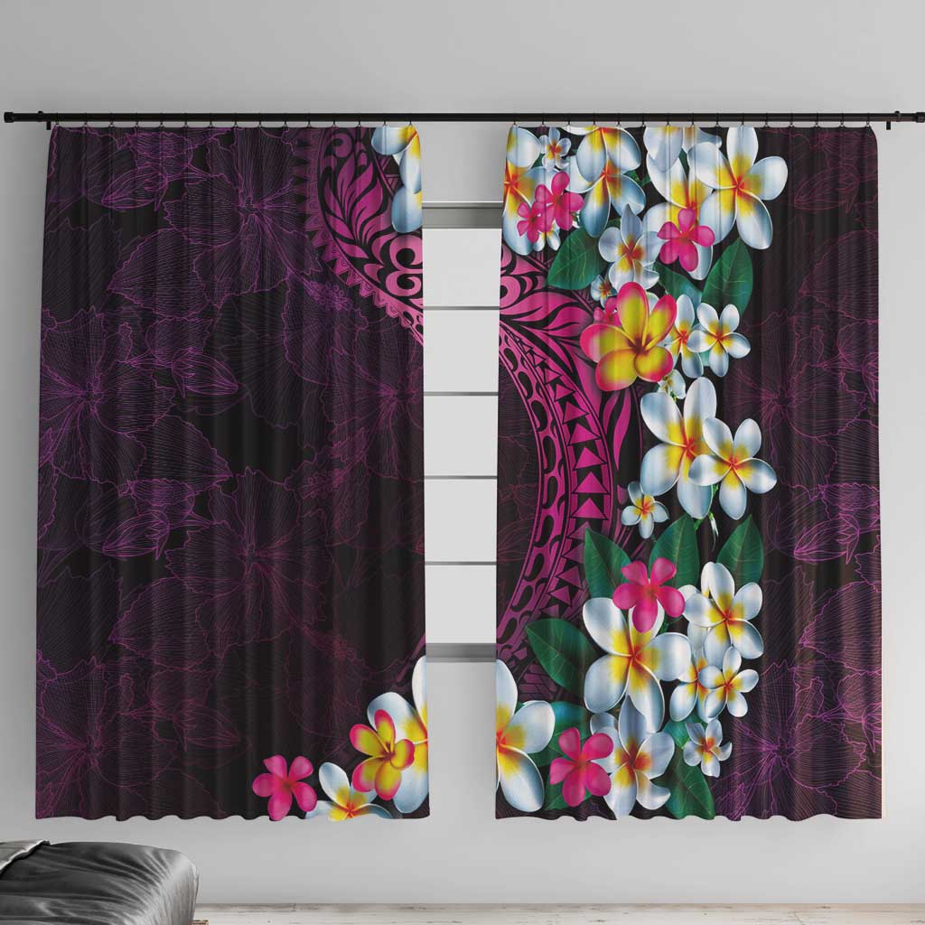 Hawaiian Plumeria-Polynesian Art Tattoo Plum Pink Color Window Curtain LT03 With Hooks Pink - Polynesian Pride