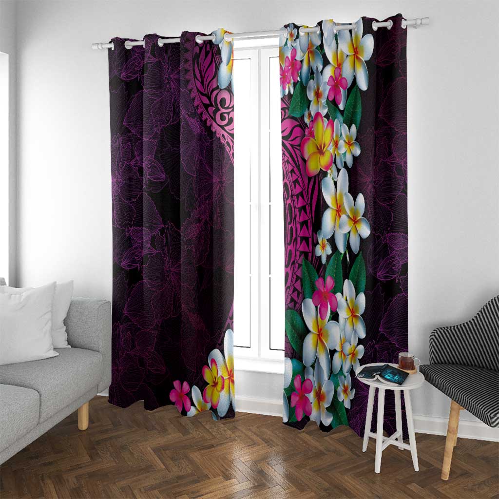 Hawaiian Plumeria-Polynesian Art Tattoo Plum Pink Color Window Curtain LT03 With Grommets Pink - Polynesian Pride