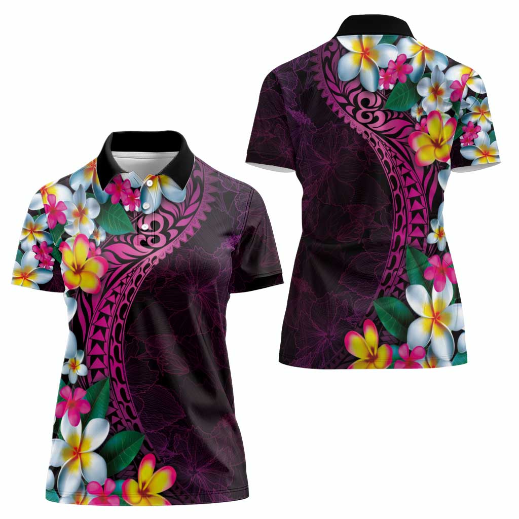 Hawaiian Plumeria-Polynesian Art Tattoo Plum Pink Color Women Polo Shirt