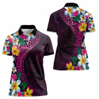 Hawaiian Plumeria-Polynesian Art Tattoo Plum Pink Color Women Polo Shirt
