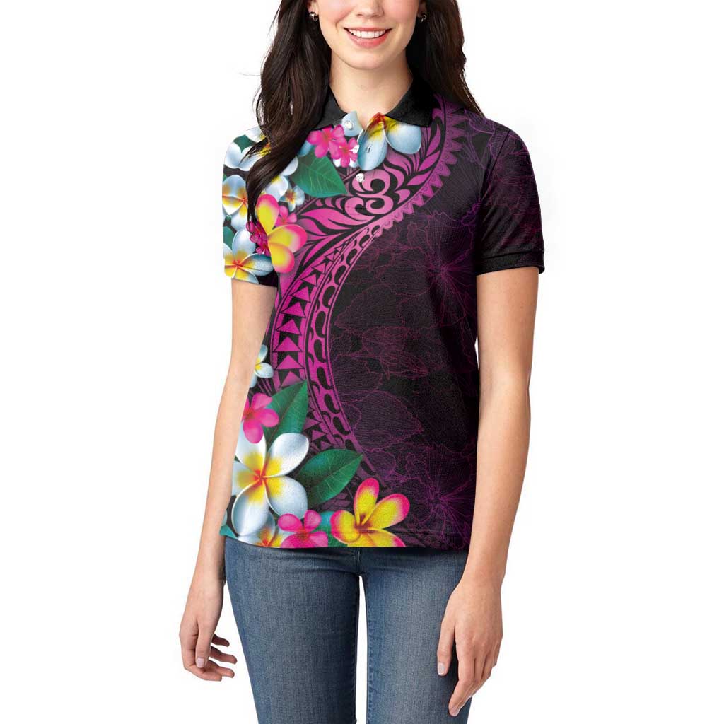 Hawaiian Plumeria-Polynesian Art Tattoo Plum Pink Color Women Polo Shirt