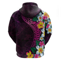 Hawaiian Plumeria-Polynesian Art Tattoo Plum Pink Color Zip Hoodie