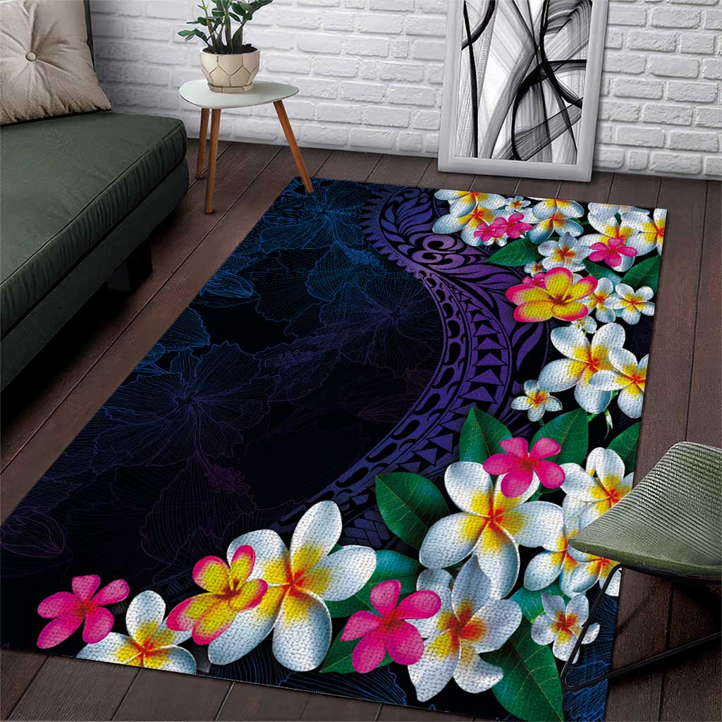 Hawaiian Plumeria-Polynesian Art Tattoo Frosted Blue Violet Color Area Rug