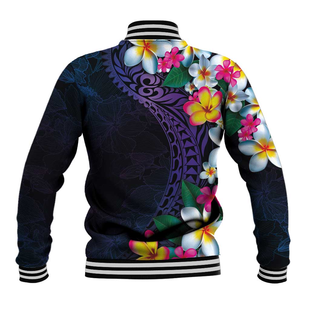 Hawaiian Plumeria-Polynesian Art Tattoo Frosted Blue Violet Color Baseball Jacket LT03 - Polynesian Pride