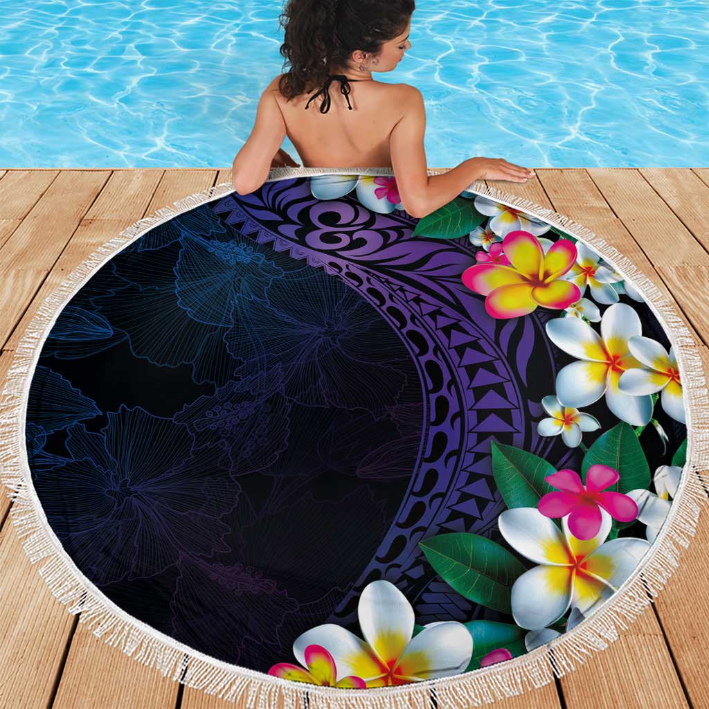 Hawaiian Plumeria-Polynesian Art Tattoo Frosted Blue Violet Color Beach Blanket LT03 - Polynesian Pride