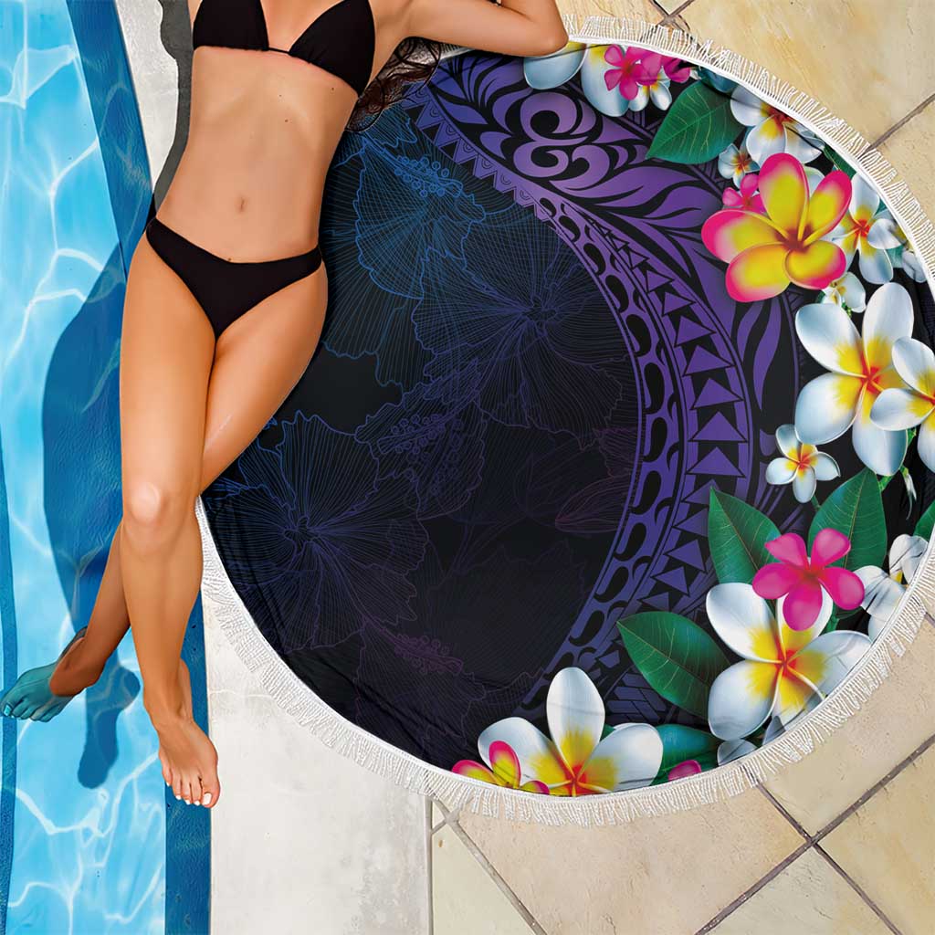 Hawaiian Plumeria-Polynesian Art Tattoo Frosted Blue Violet Color Beach Blanket LT03 - Polynesian Pride