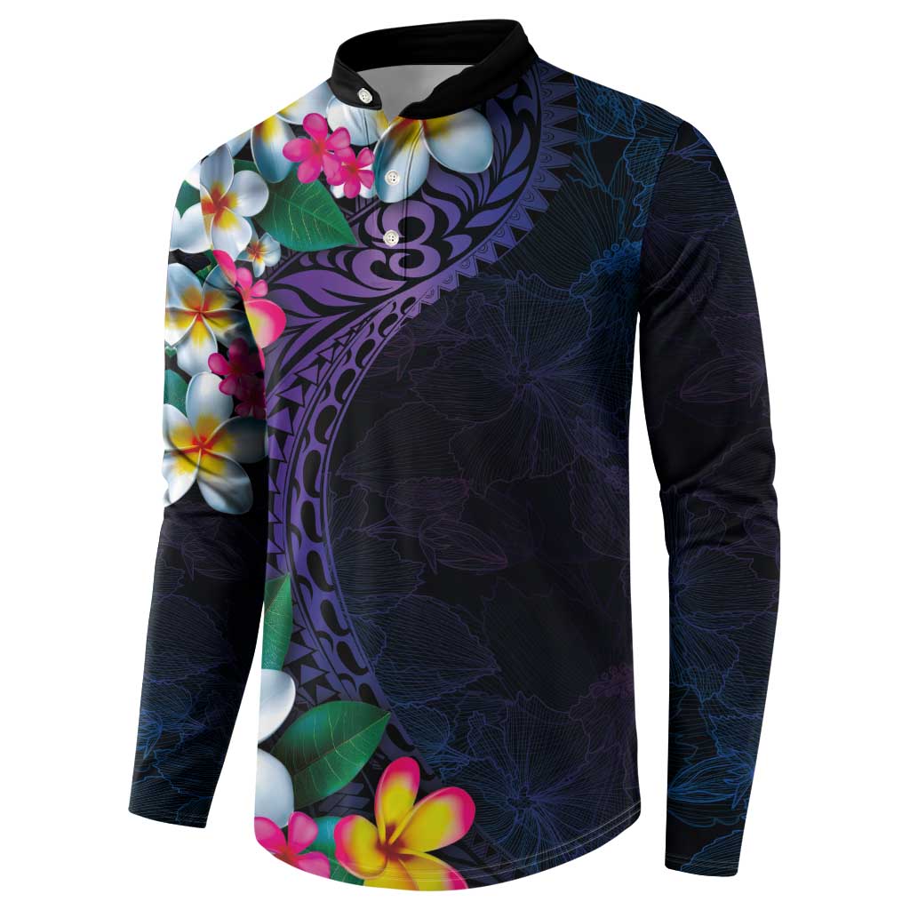 Hawaiian Plumeria-Polynesian Art Tattoo Frosted Blue Violet Color Button Sweatshirt LT03 - Polynesian Pride