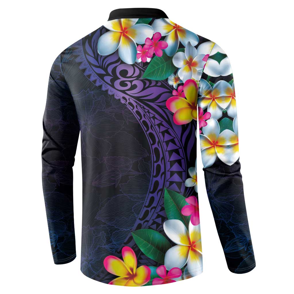 Hawaiian Plumeria-Polynesian Art Tattoo Frosted Blue Violet Color Button Sweatshirt LT03 - Polynesian Pride