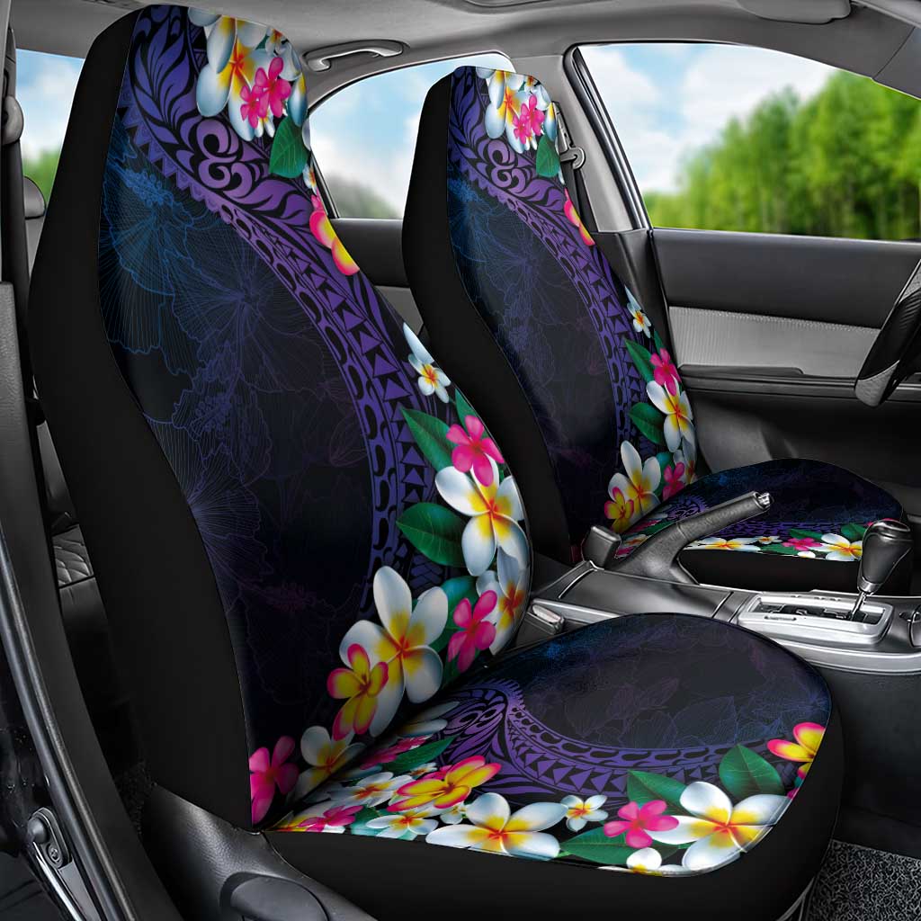 Hawaiian Plumeria-Polynesian Art Tattoo Frosted Blue Violet Color Car Seat Cover