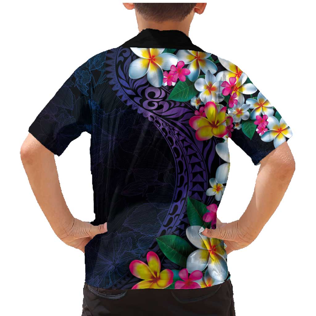 Hawaiian Plumeria-Polynesian Art Tattoo Frosted Blue Violet Color Family Matching Mermaid Dress and Hawaiian Shirt