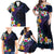 Hawaiian Plumeria-Polynesian Art Tattoo Frosted Blue Violet Color Family Matching Off Shoulder Maxi Dress and Hawaiian Shirt