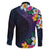 Hawaiian Plumeria-Polynesian Art Tattoo Frosted Blue Violet Color Family Matching Off Shoulder Maxi Dress and Hawaiian Shirt