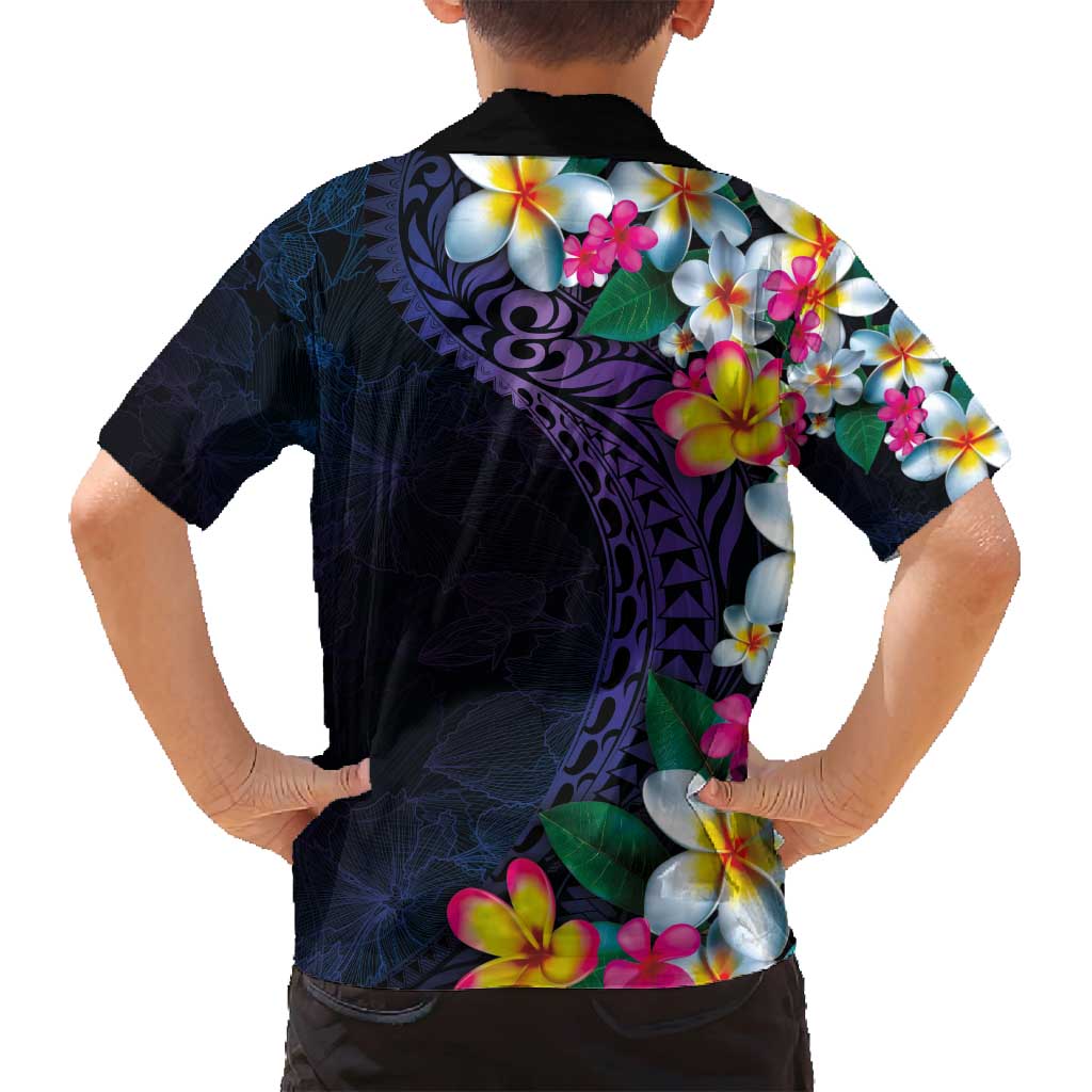 Hawaiian Plumeria-Polynesian Art Tattoo Frosted Blue Violet Color Family Matching Puletasi and Hawaiian Shirt