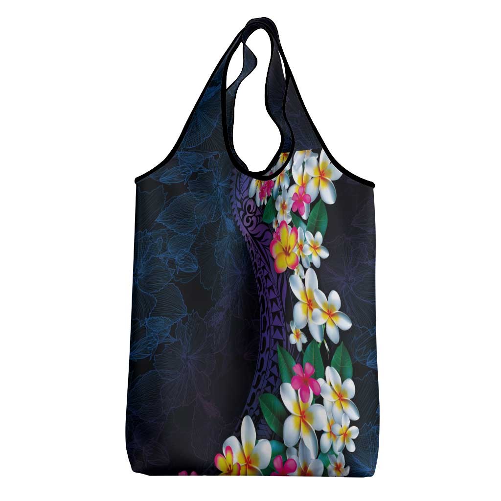 Hawaiian Plumeria-Polynesian Art Tattoo Frosted Blue Violet Color Grocery Bag