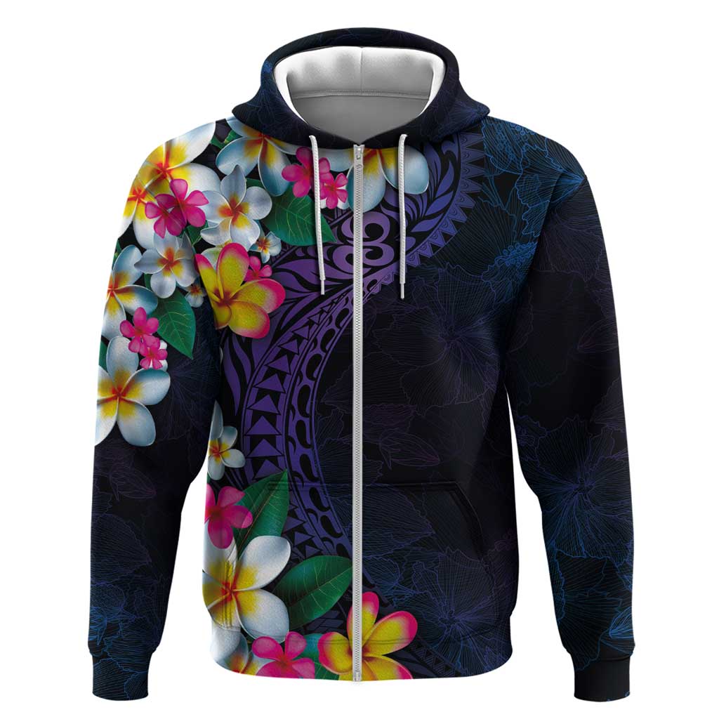 Hawaiian Plumeria-Polynesian Art Tattoo Frosted Blue Violet Color Hoodie
