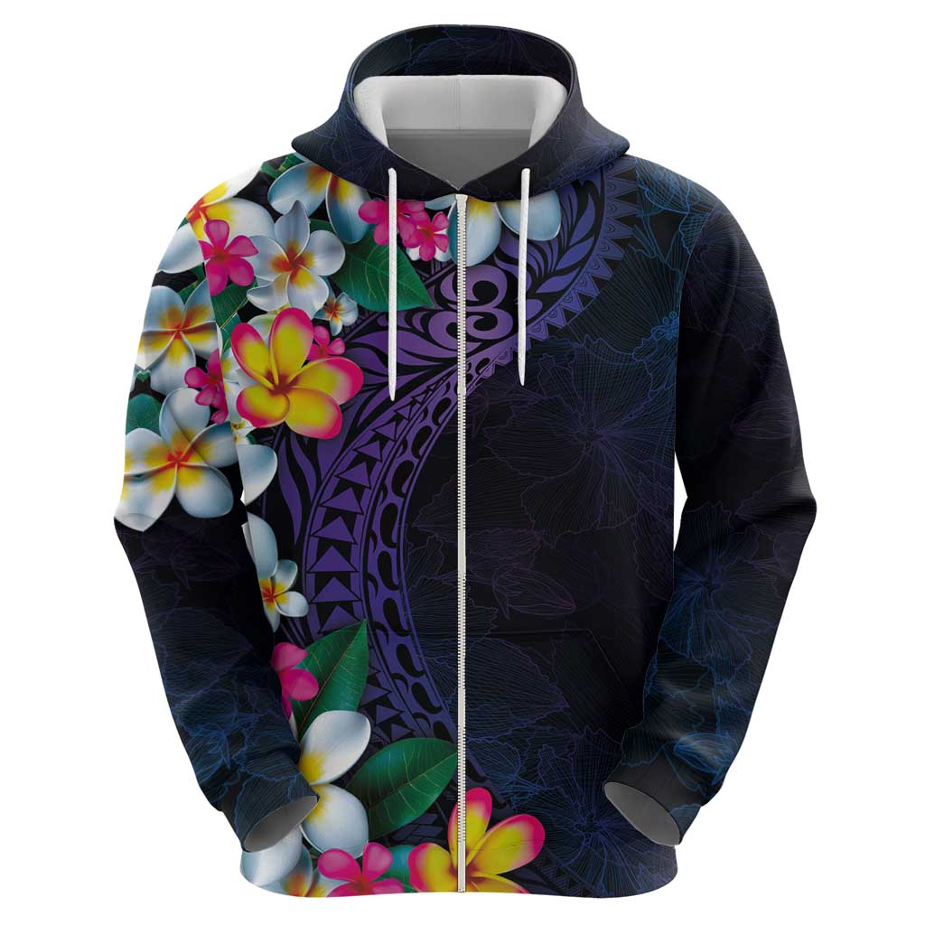 Hawaiian Plumeria-Polynesian Art Tattoo Frosted Blue Violet Color Hoodie
