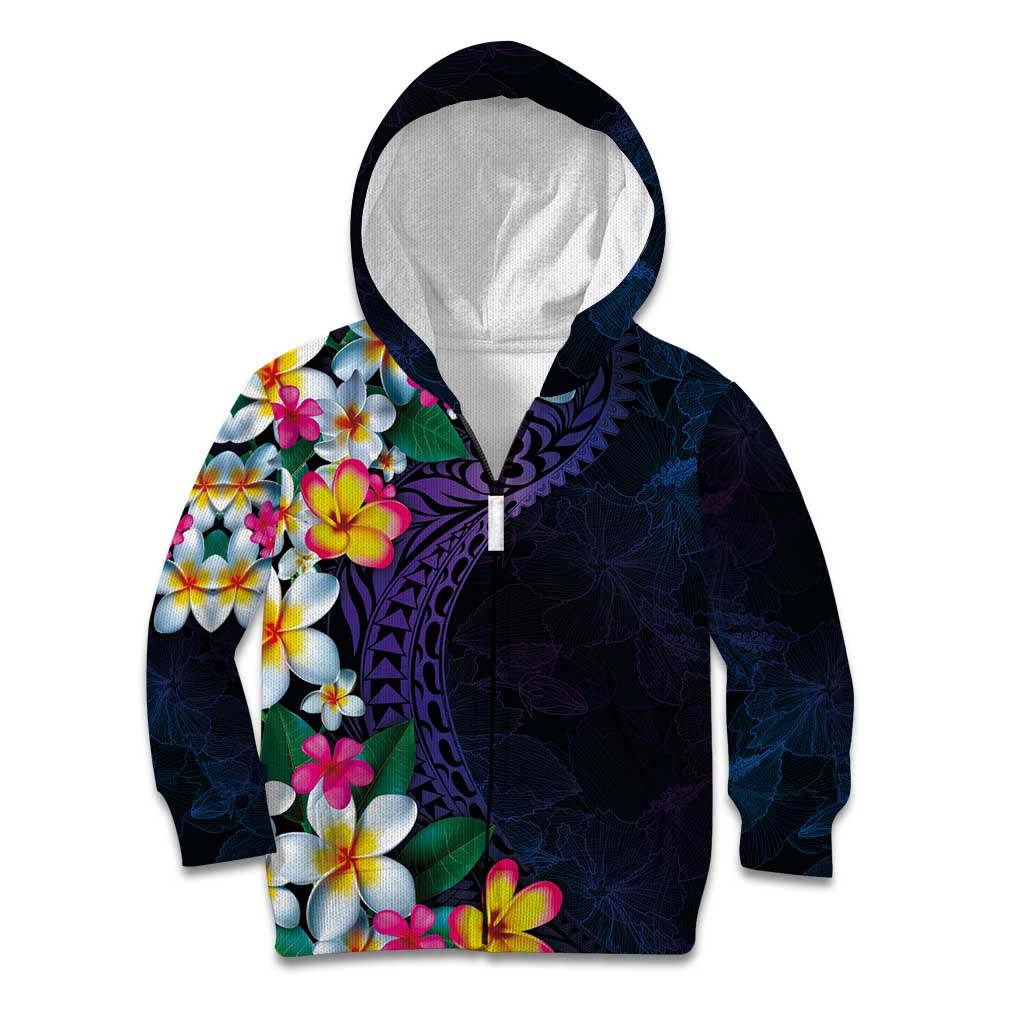 Hawaiian Plumeria-Polynesian Art Tattoo Frosted Blue Violet Color Kid Hoodie