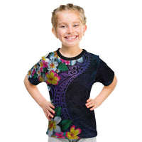 Hawaiian Plumeria-Polynesian Art Tattoo Frosted Blue Violet Color Kid T Shirt
