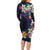 Hawaiian Plumeria-Polynesian Art Tattoo Frosted Blue Violet Color Long Sleeve Bodycon Dress