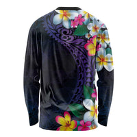 Hawaiian Plumeria-Polynesian Art Tattoo Frosted Blue Violet Color Long Sleeve Shirt