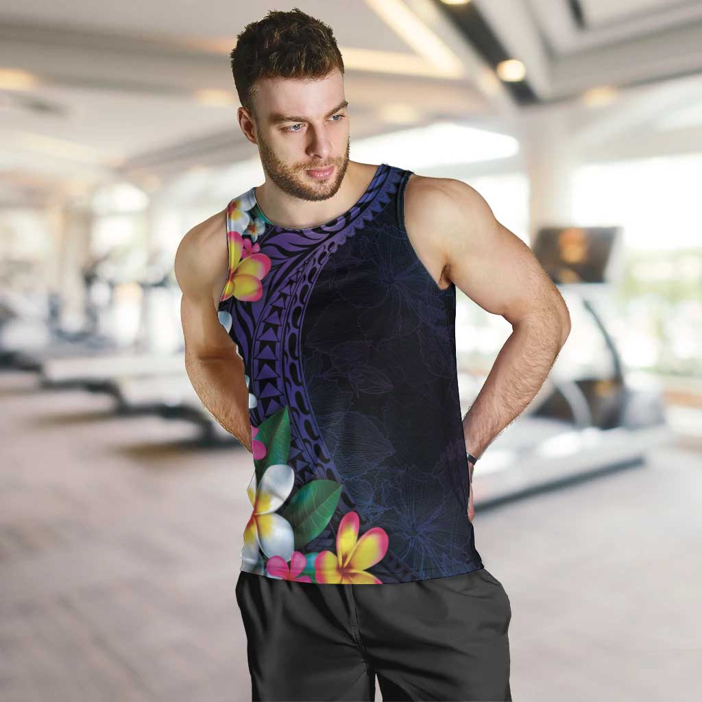 Hawaiian Plumeria-Polynesian Art Tattoo Frosted Blue Violet Color Men Tank Top LT03 Blue - Polynesian Pride