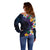 Hawaiian Plumeria-Polynesian Art Tattoo Frosted Blue Violet Color Off Shoulder Sweater