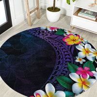 Hawaiian Plumeria-Polynesian Art Tattoo Frosted Blue Violet Color Round Carpet