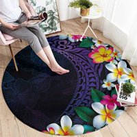 Hawaiian Plumeria-Polynesian Art Tattoo Frosted Blue Violet Color Round Carpet