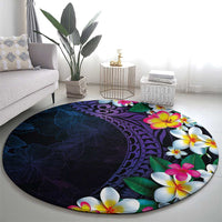 Hawaiian Plumeria-Polynesian Art Tattoo Frosted Blue Violet Color Round Carpet